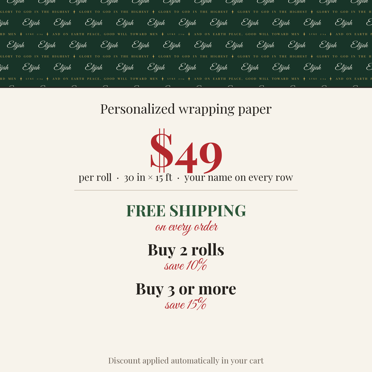 $49 per roll, free shipping on every order, buy 2 rolls save 10%, buy 3 or more save 15%
