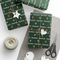 Gifts wrapped in personalized Christmas cookies paper in forest green with the name Charlotte, tied with twine
