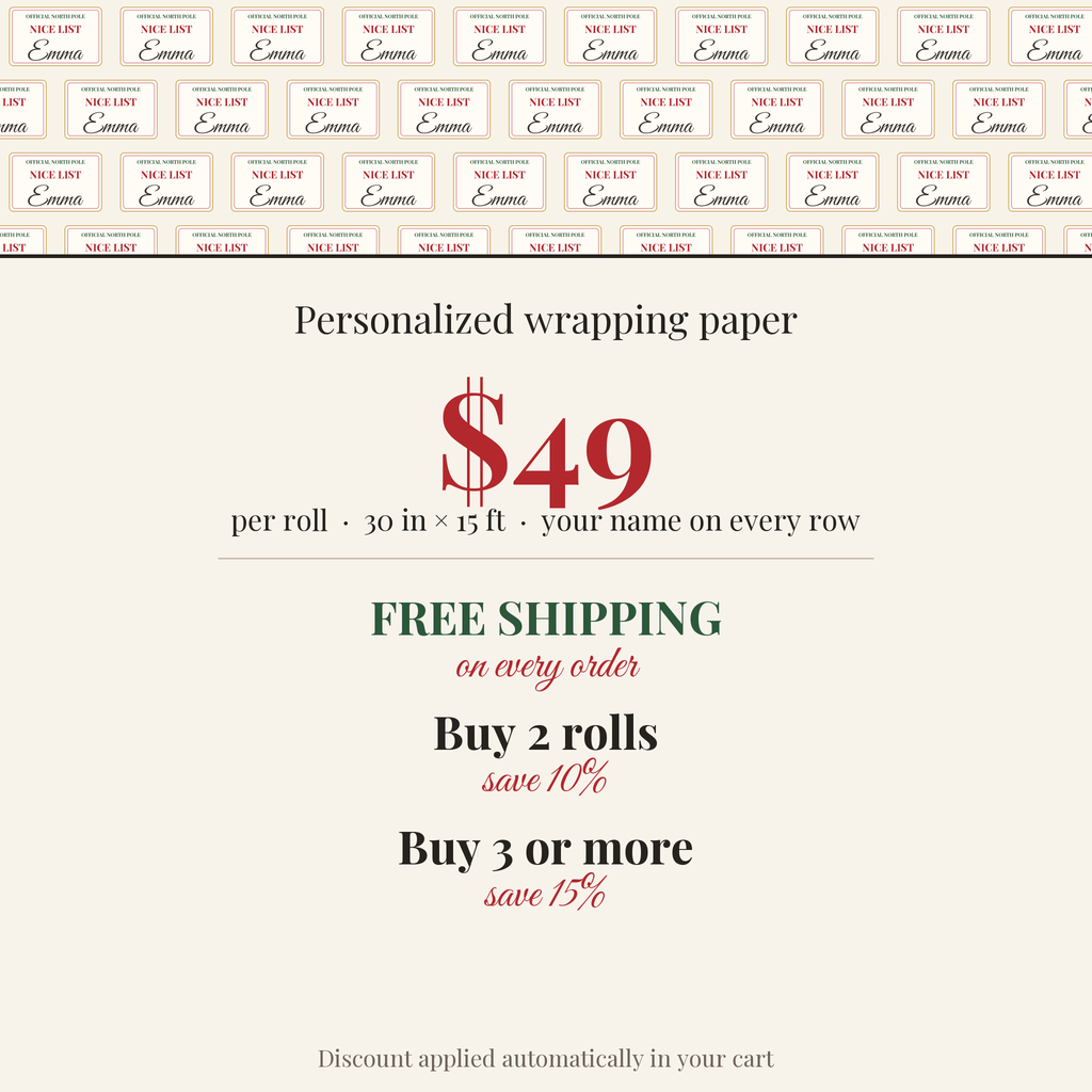 $49 per roll, free shipping on every order, buy 2 rolls save 10%, buy 3 or more save 15%